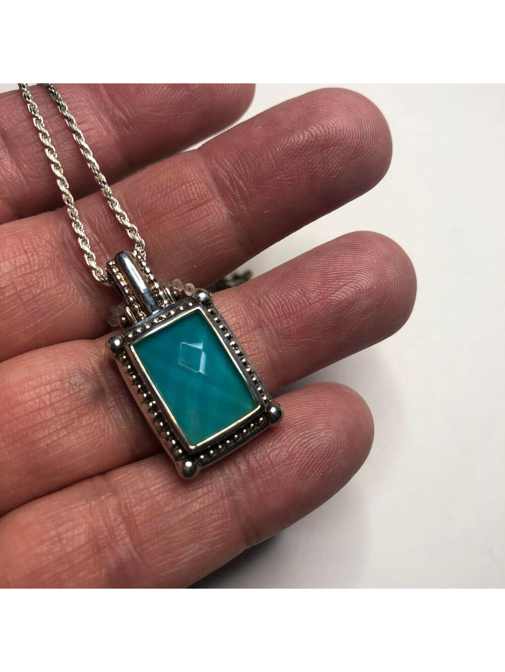 250 Whitney Kelly Sterling Silver Turquoise Doublet Pendant + 16" Rope Chain